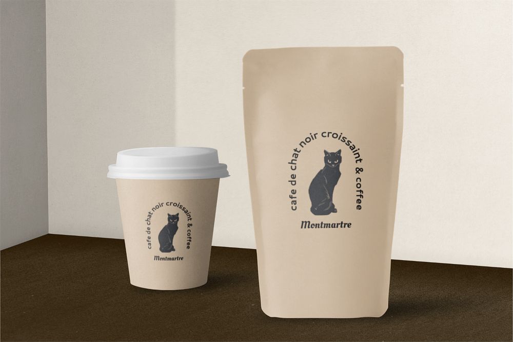 Paper cup & pouch bag mockup, editable coffee product packaging design