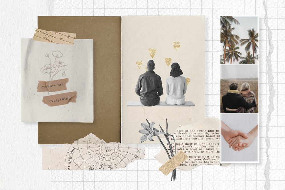 Mood board mockup, couple aesthetic, editable design