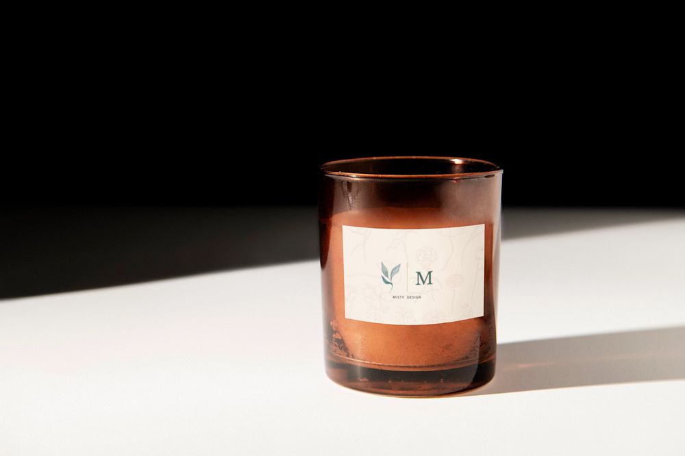 Scented candle label mockup, product branding, customizable design