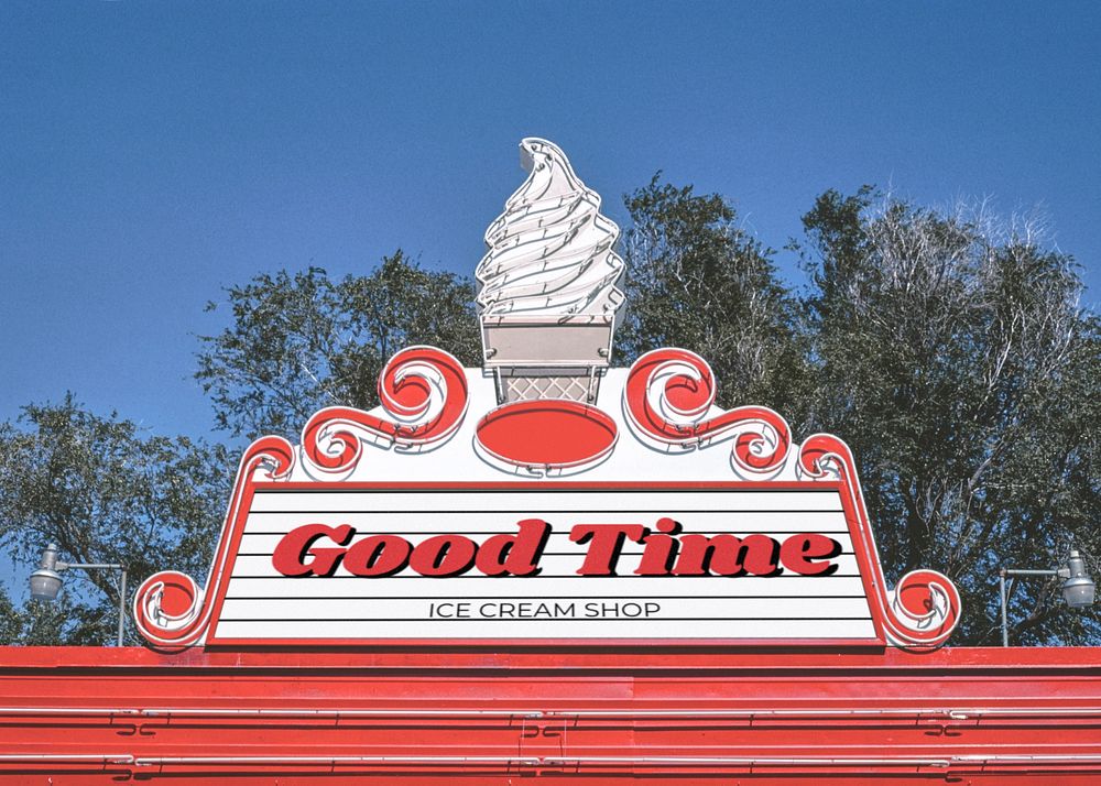 Ice-cream shop sign mockup, professional branding, customizable design