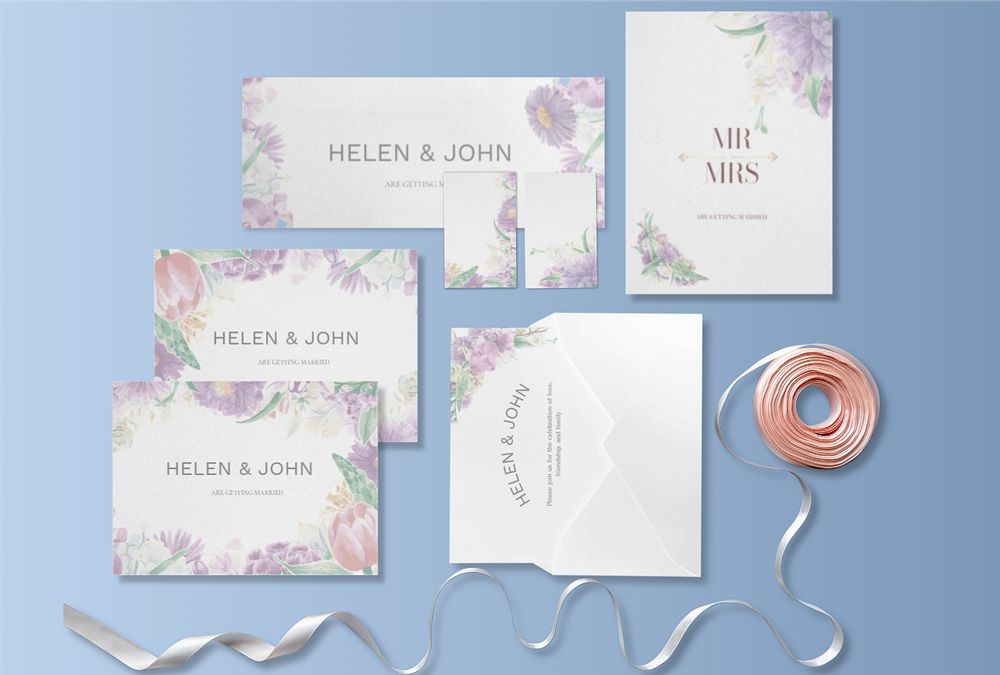 Floral wedding invitation mockup, editable design