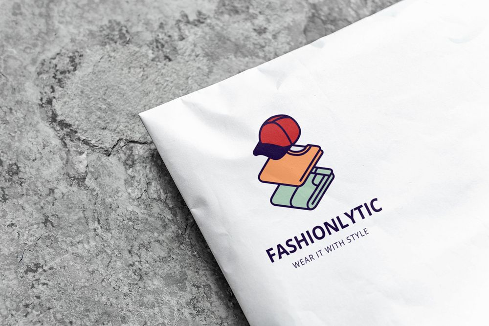 Plastic mailing bag mockup, fashion logo, customizable design