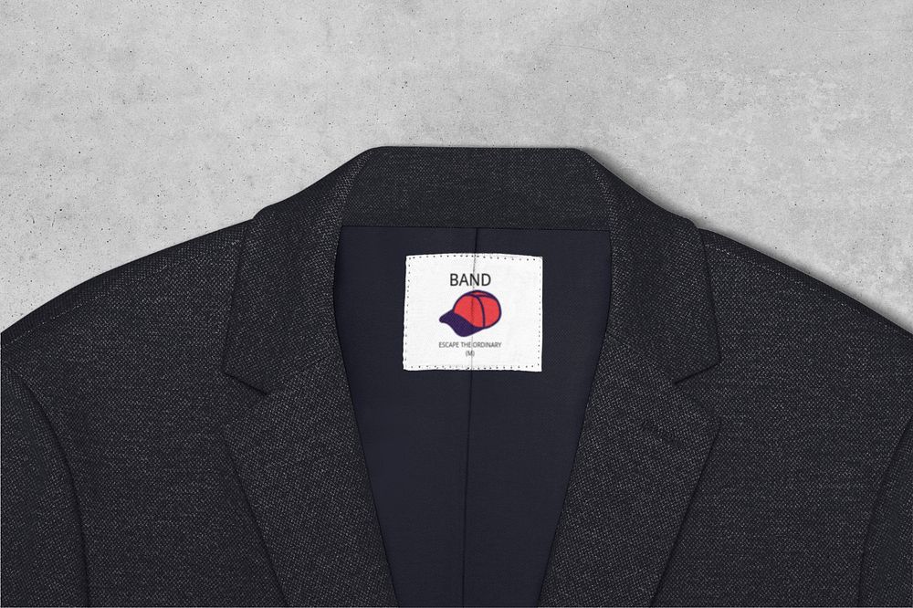 Blazer label mockup, product branding, customizable design