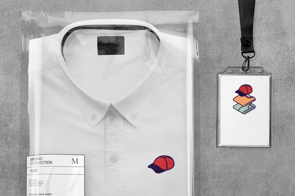 Folded shirt mockup, company merchandise, customizable design