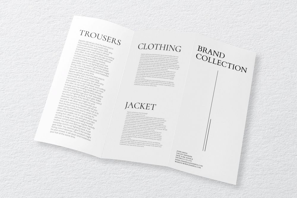 Tri-fold brochure mockup, realistic paper, customizable design