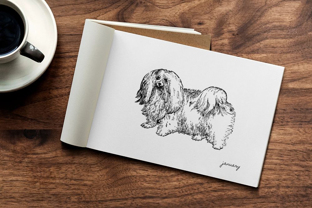 Opened sketchbook mockup, editable dog doodle design