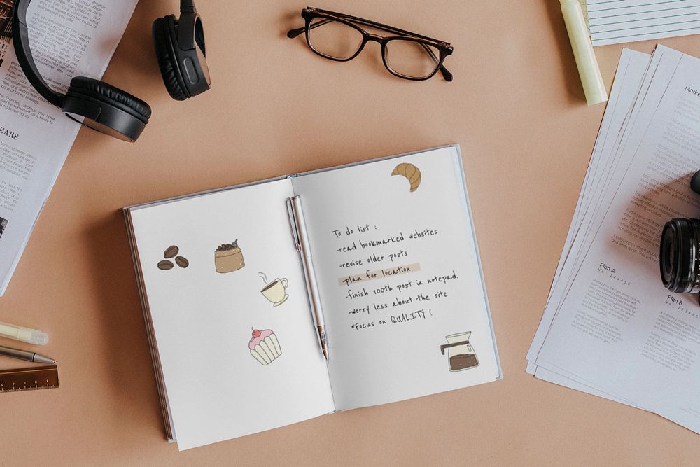 Editable opened book mockup, flat lay design