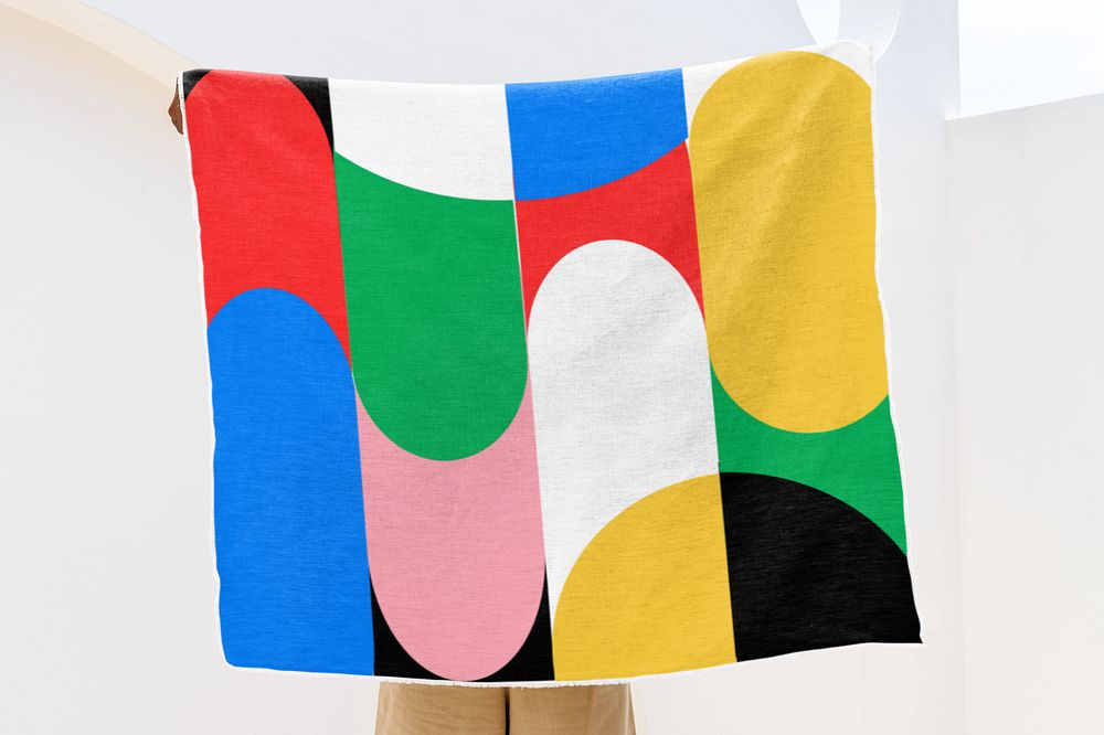 Throw blanket mockup, colorful retro pattern, editable design