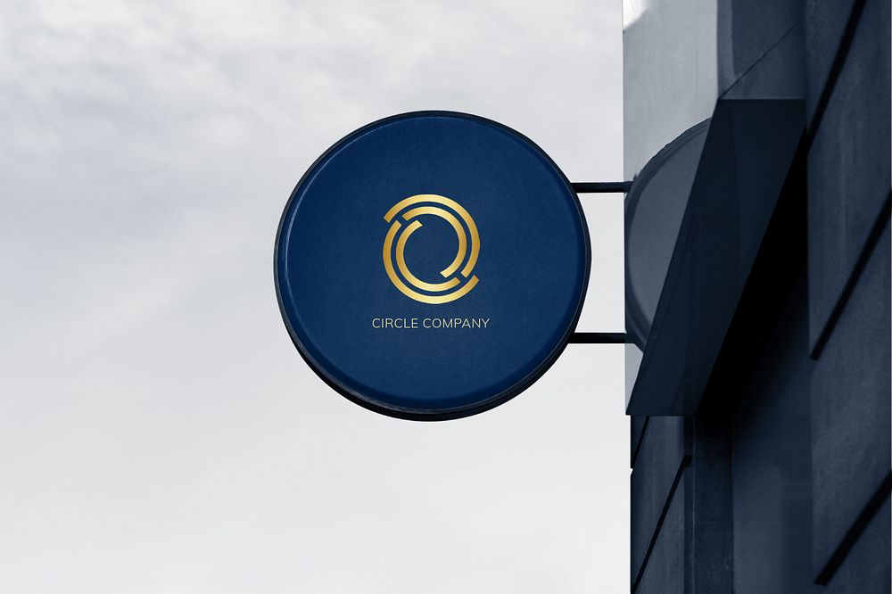 Round shop sign mockup, realistic branding, editable design