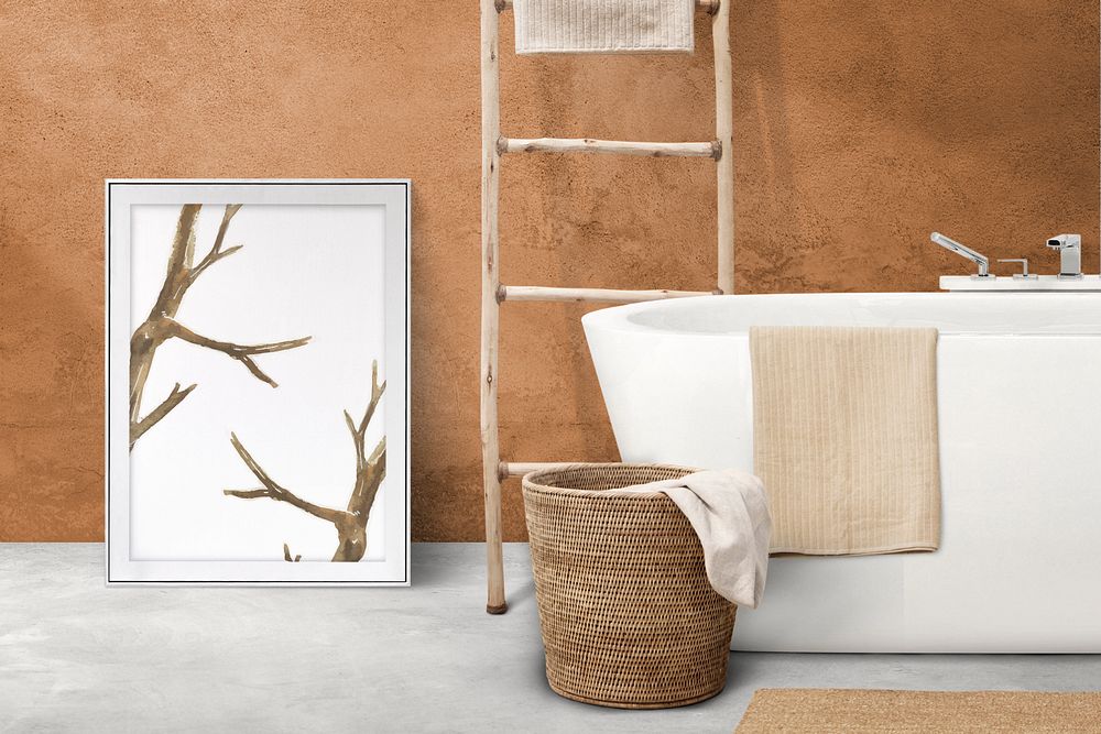 Picture frame mockup, bathroom decor, editable design