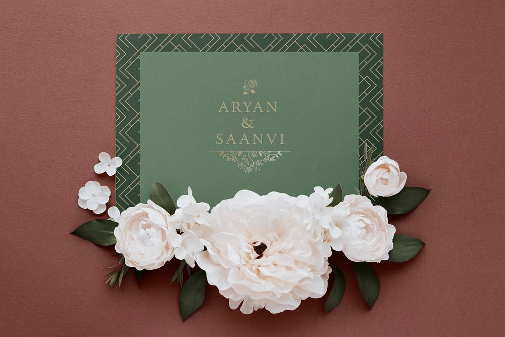 Wedding invitation card mockup, floral editable design