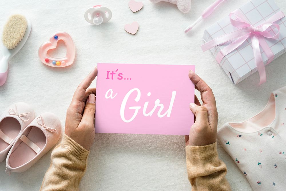 Editable pink card mockup, baby shower design