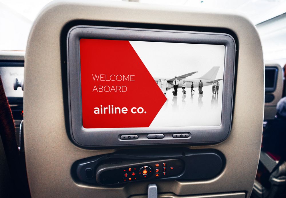 Airplane TV screen mockup, editable digital device