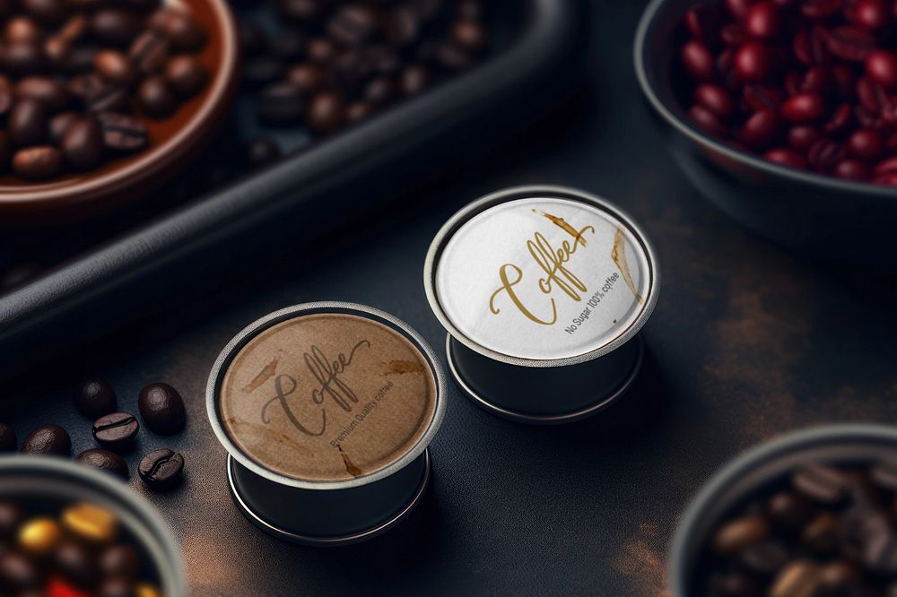 Coffee capsule  editable mockup, product packaging 