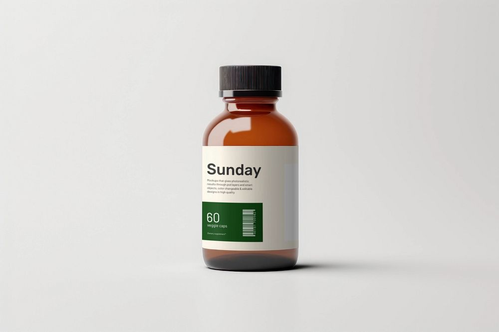 Supplement bottle label  editable mockup, product branding 