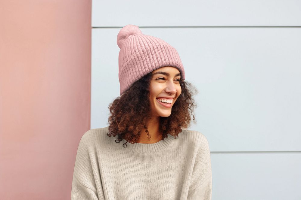 Editable women's beanie mockup clothing fashion design