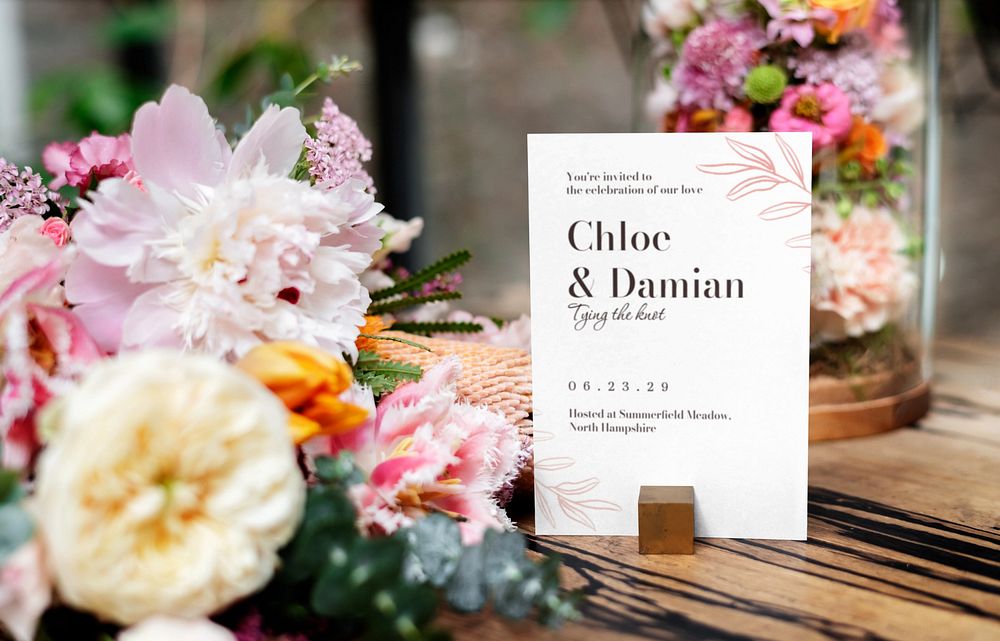 Wedding invitation card mockup, editable aesthetic design