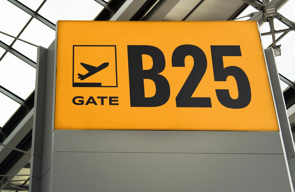 Airport sign mockup, editable gate design