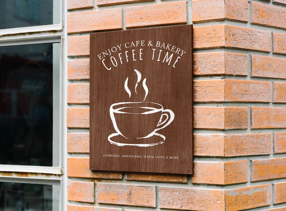 Wooden shop sign mockup, editable cafe design