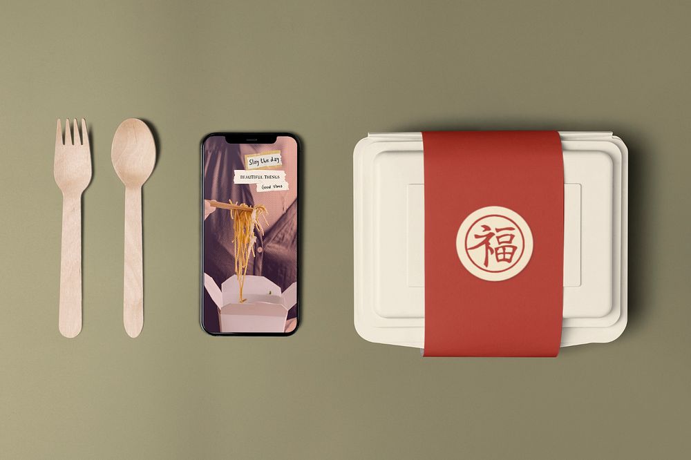 Food delivery product packaging mockup, editable business branding design