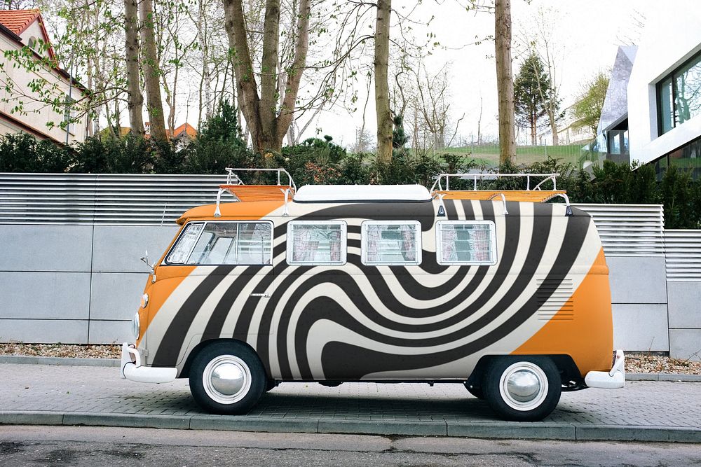 Microbus mockup, editable spiral pattern design