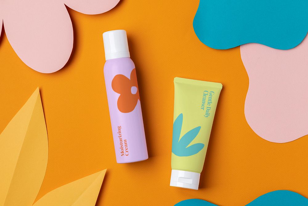 Spray & tube mockup, editable cosmetic business branding design