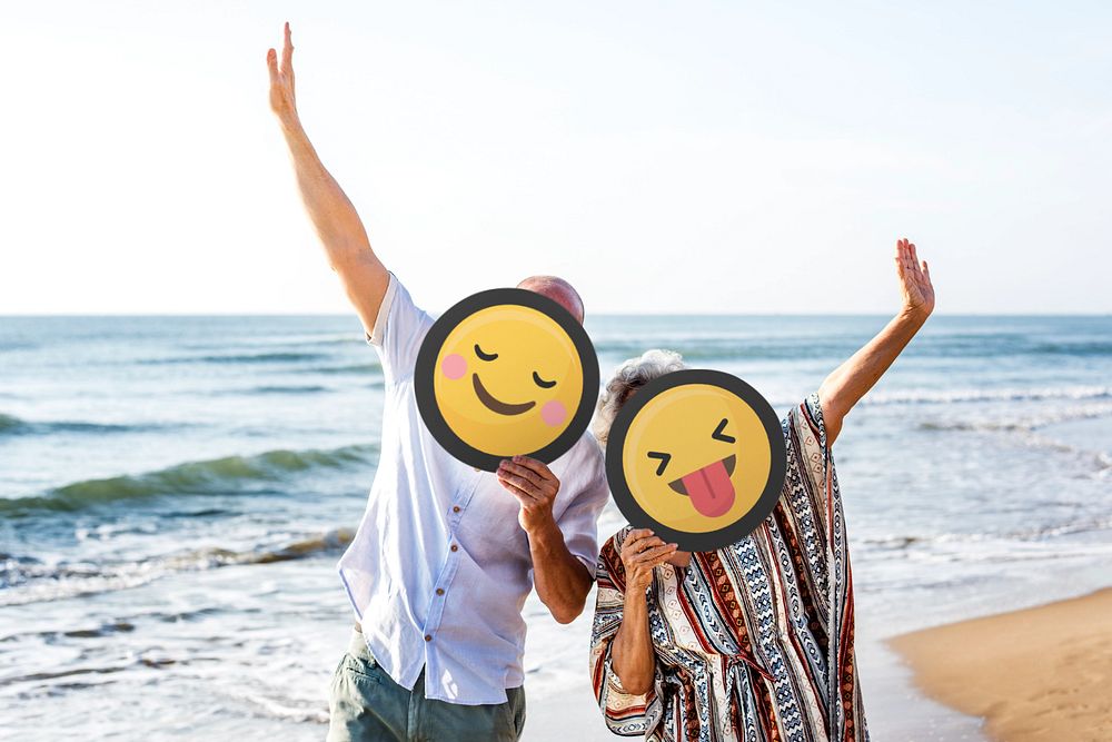 Mature couple holding sign  editable mockup