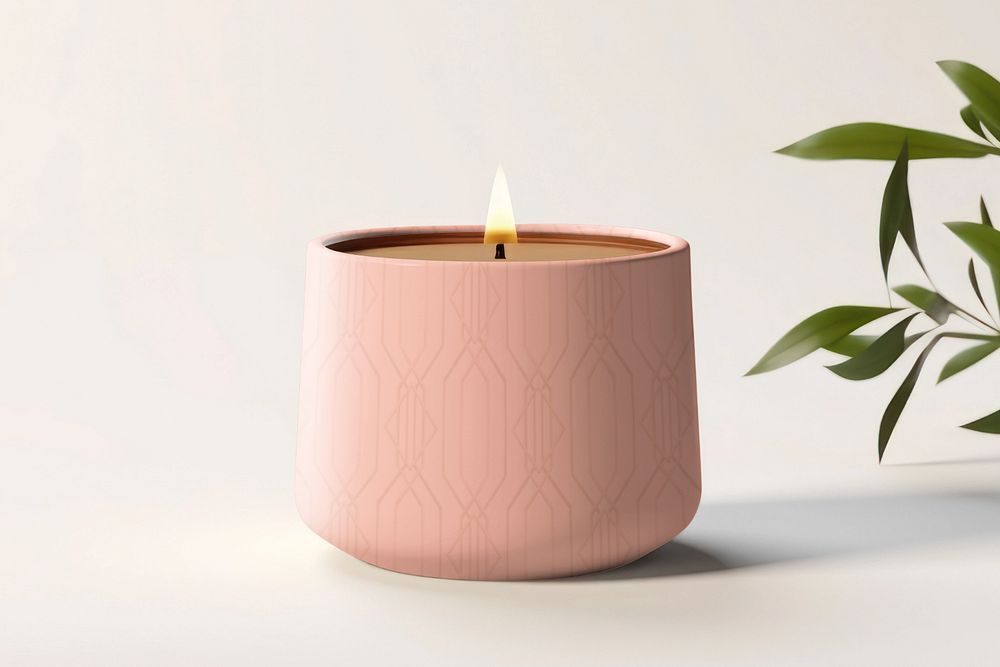 Lit scented candle  editable mockup 