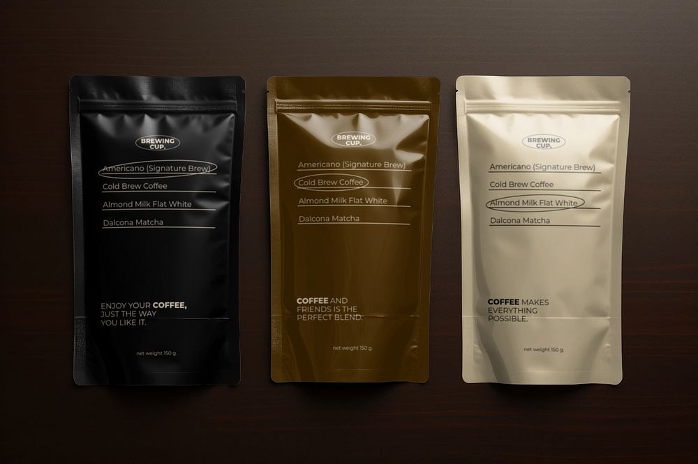 Coffee bean pouch editable mockup, product packaging