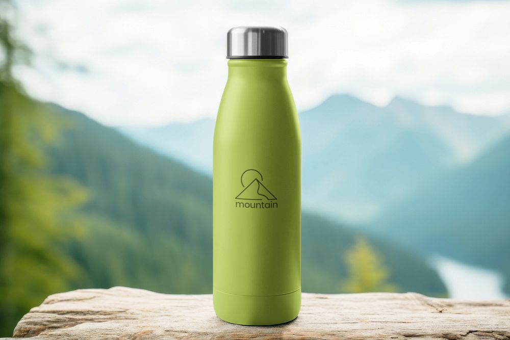 Portable water bottle editable mockup, product packaging