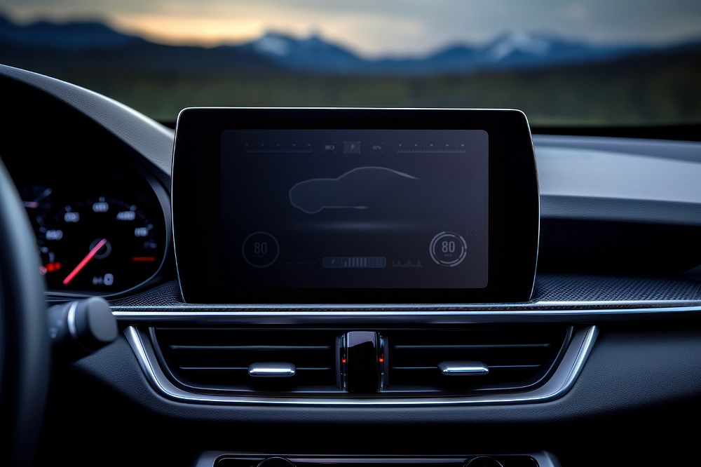 Car entertainment system screen editable mockup, digital device