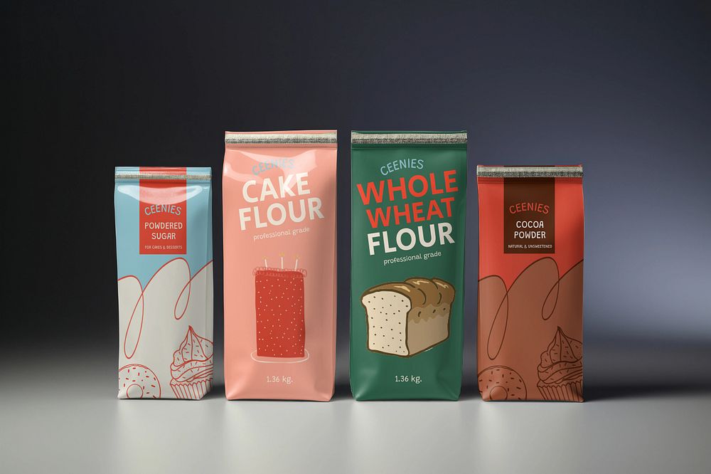 Baking flour bag editable mockup, product packaging