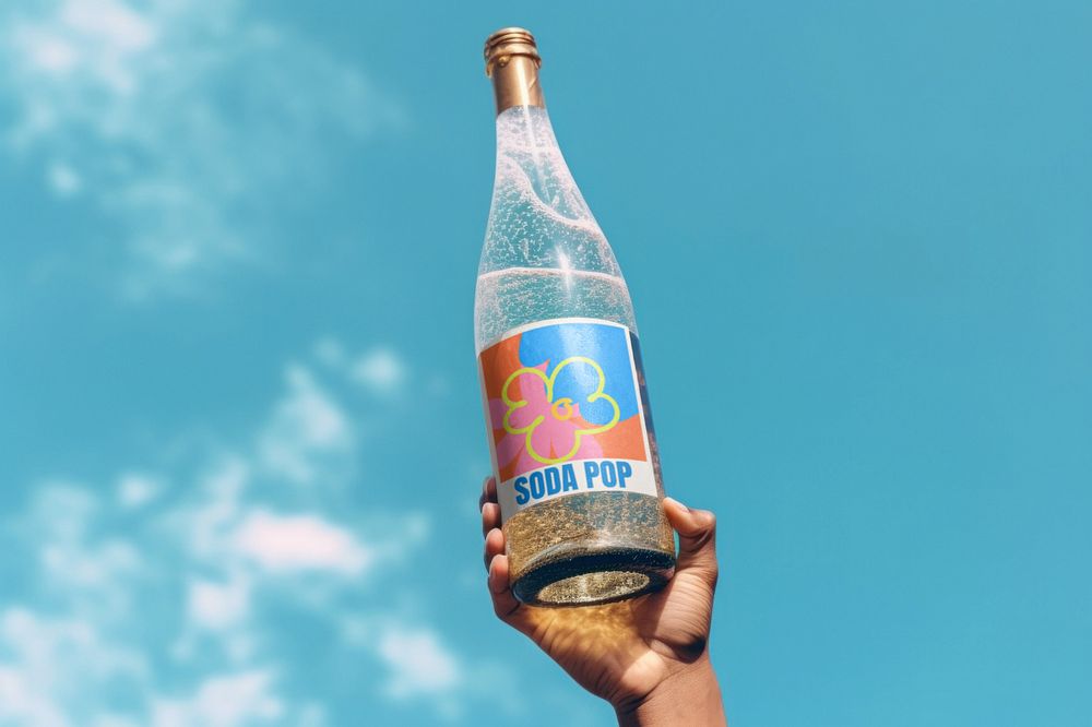 Champagne bottle editable mockup, drink packaging