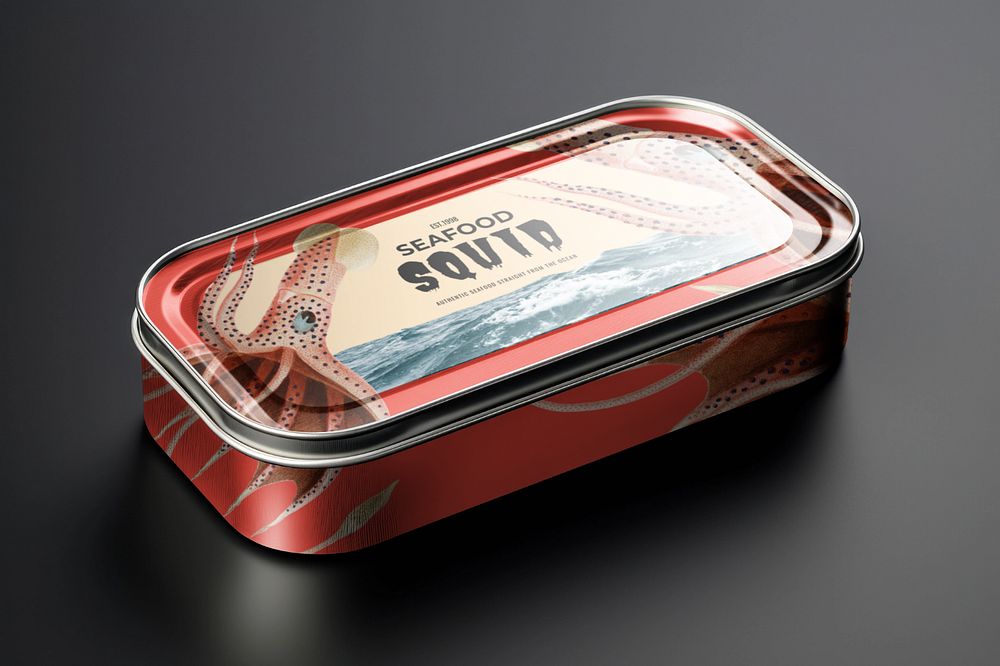 Flat tin editable mockup, container