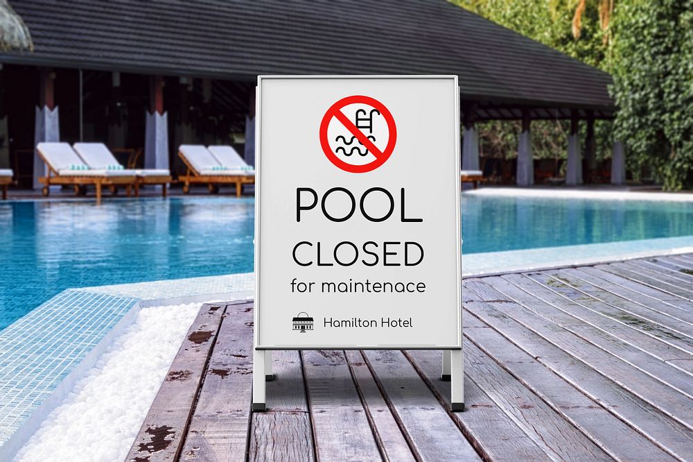 Pool closed sign mockup, editable design