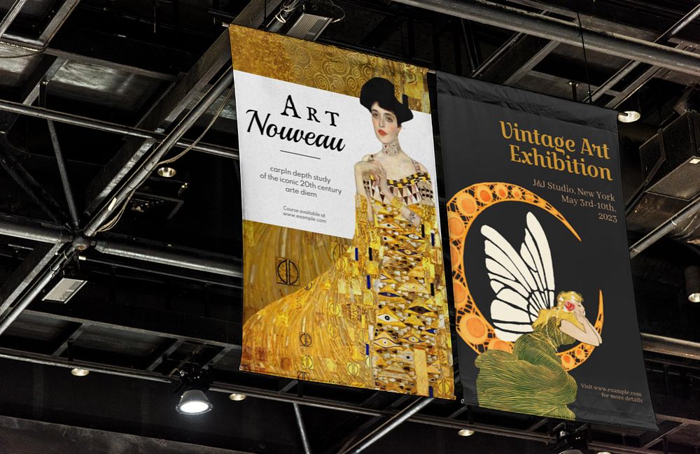 Exhibition ceiling banner editable mockup, inspired by vintage artworks. Remixed by rawpixel.