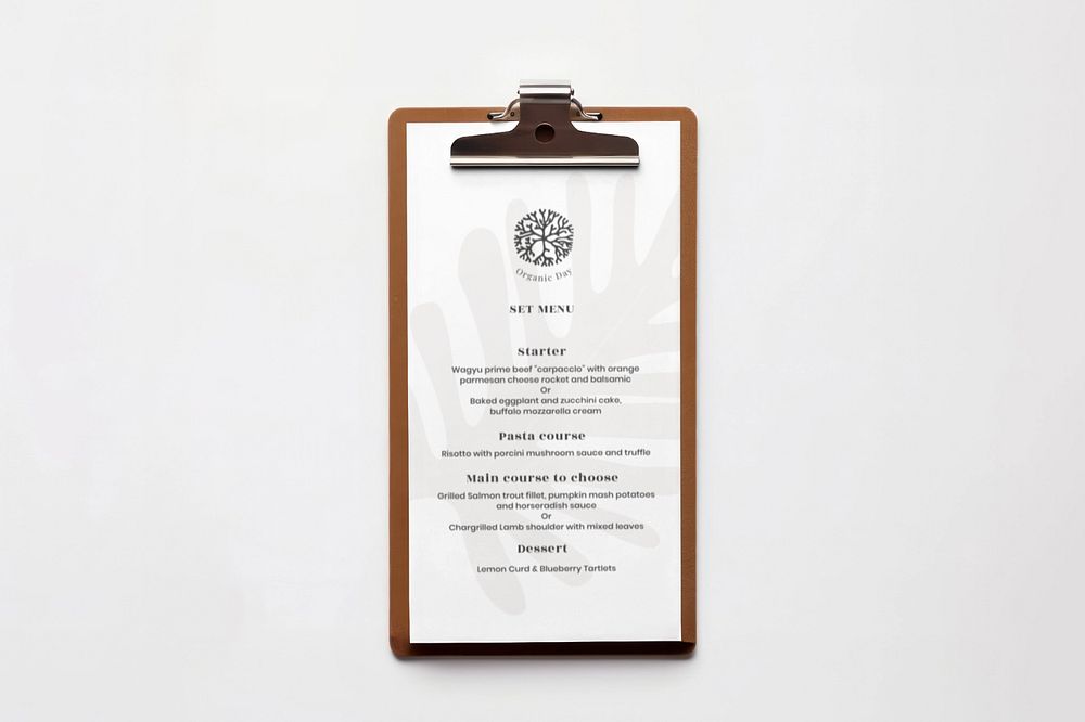 Clipboard menu  editable mockup, restaurant 