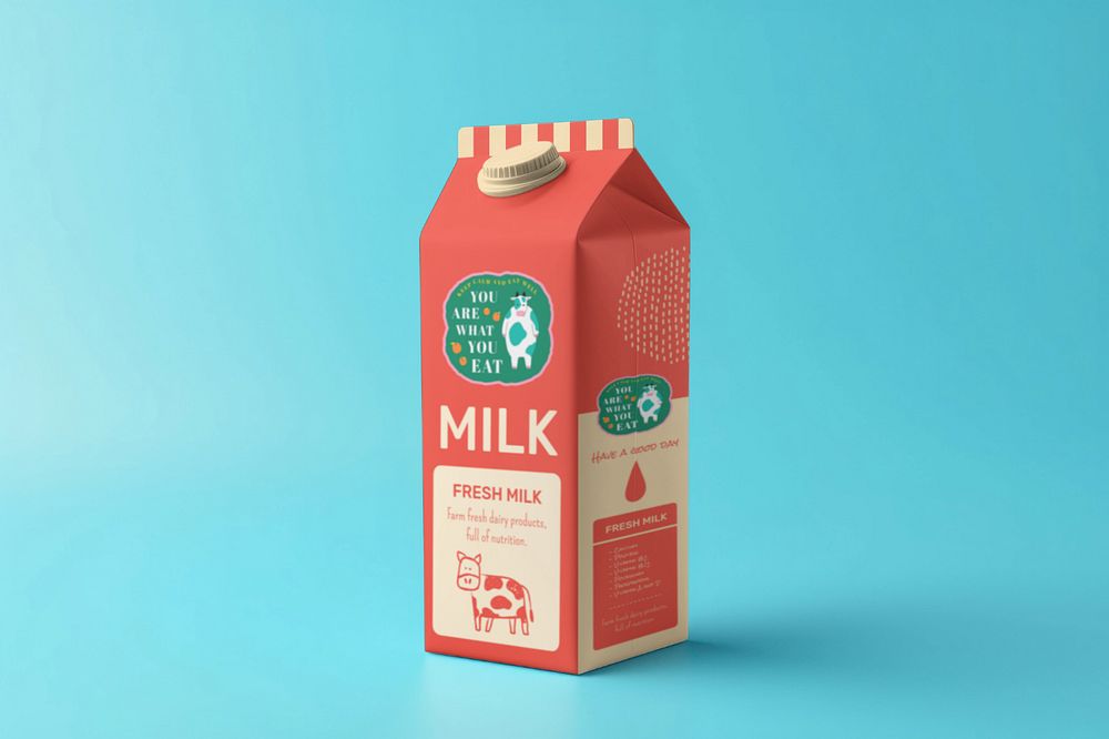 Milk carton  editable mockup, drink packaging 