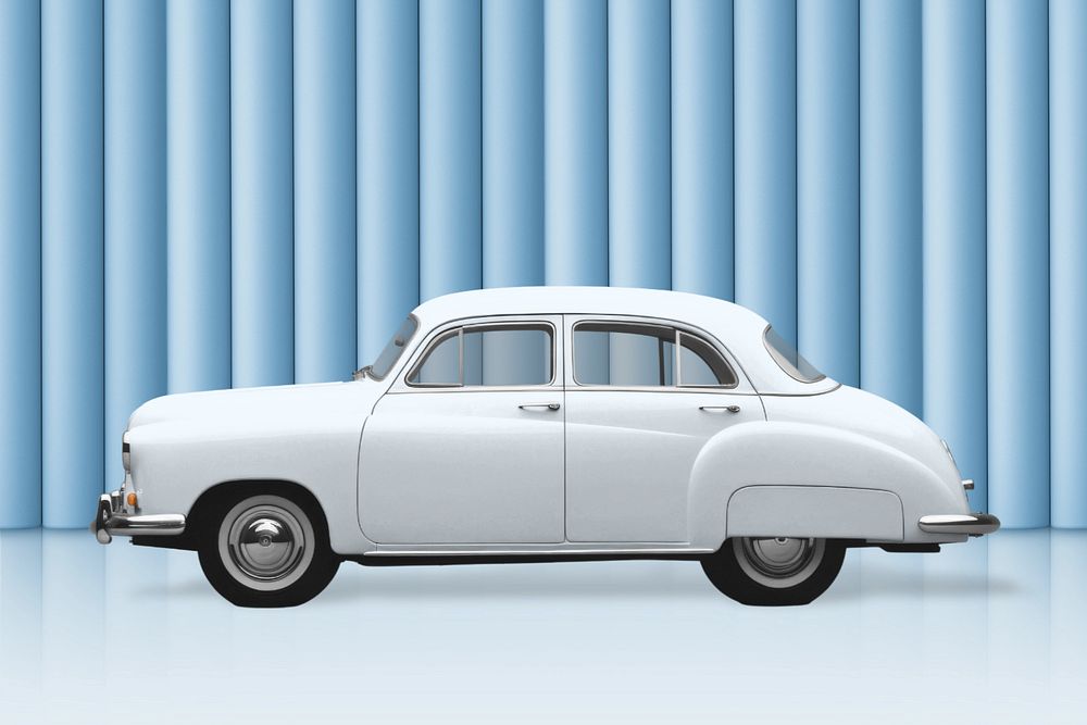 Vintage car on blue backdrop mockup, editable design