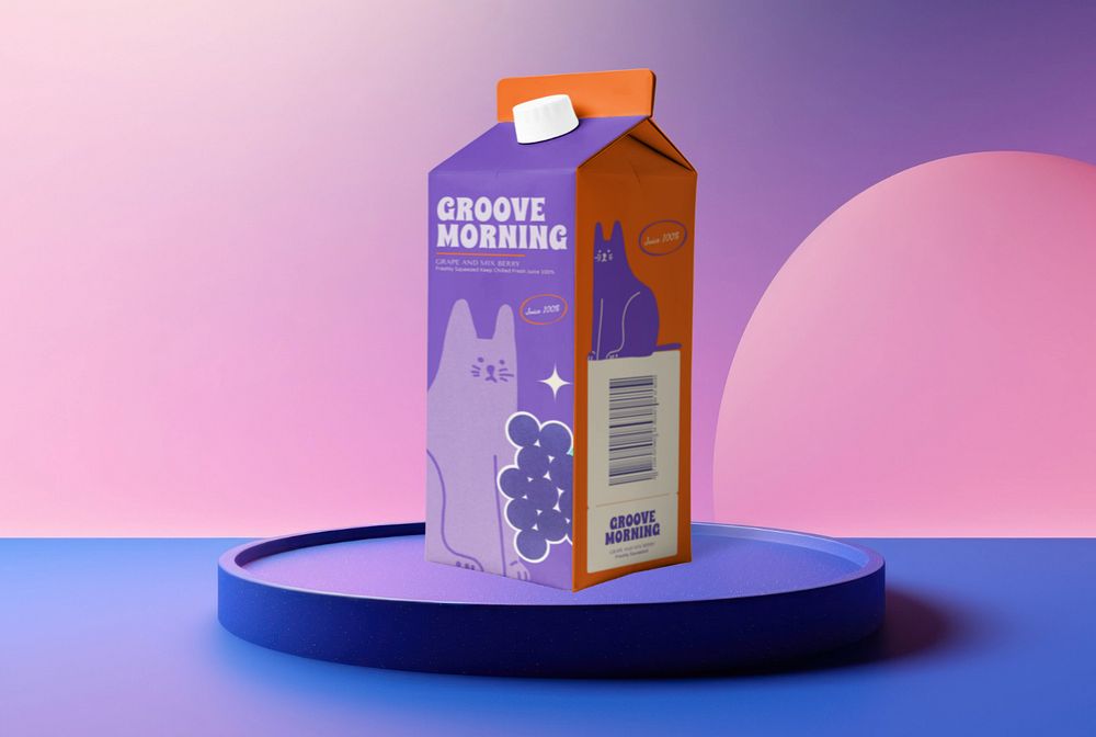 Colorful juice carton on display mockup, editable design