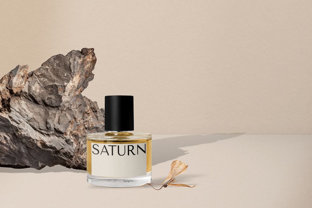 Perfume bottle label editable mockup