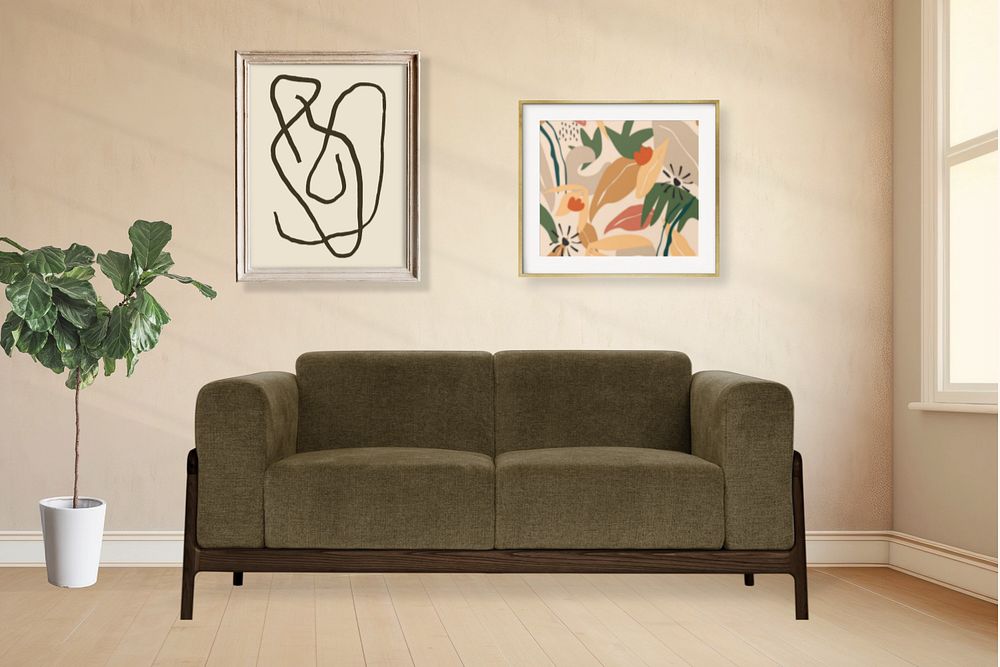 Living room sofa editable mockup, home interior