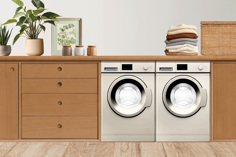 Aesthetic laundry room editable mockup, home interior