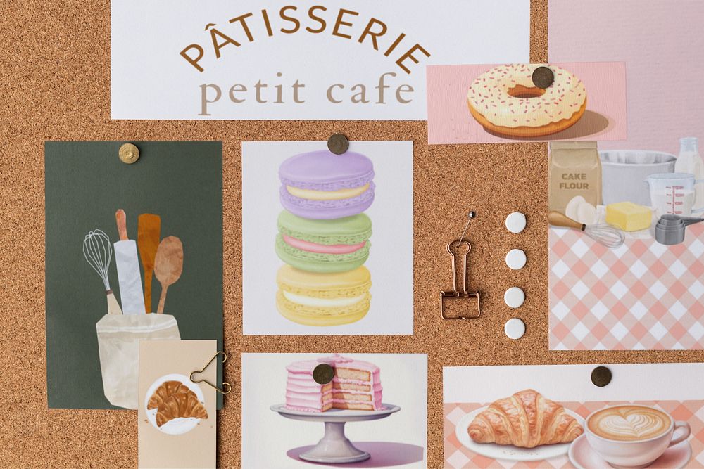 Bakery cafe mood board mockup, editable community remix