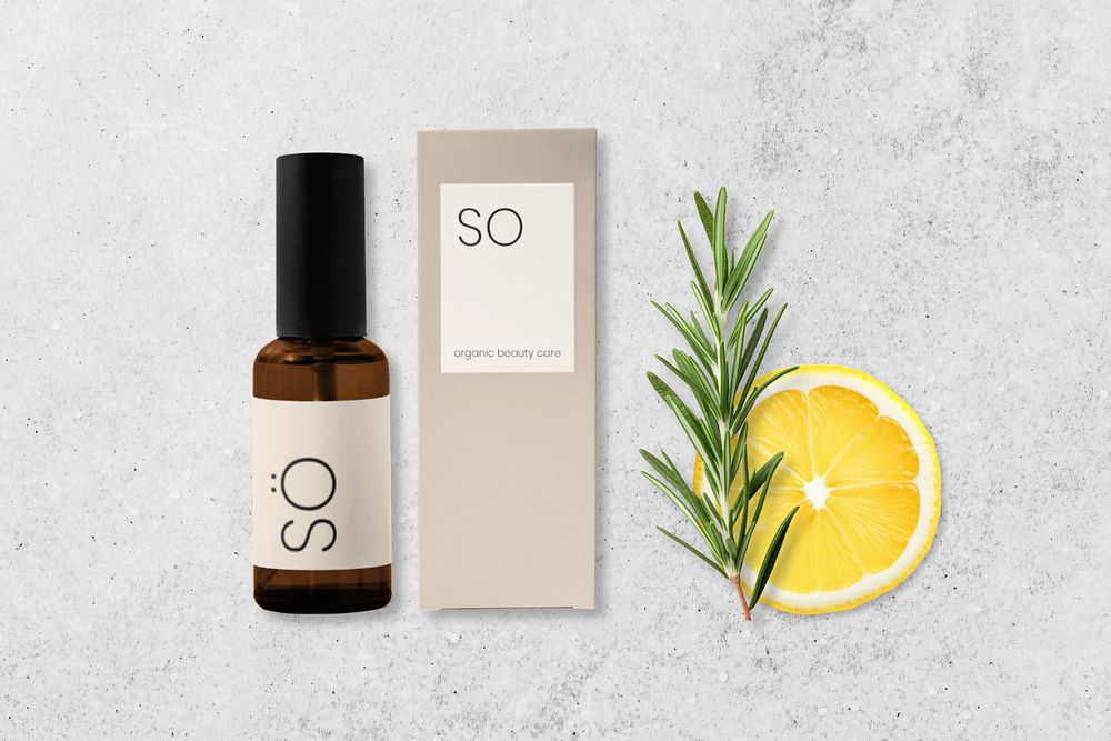 Skincare bottle label and box editable mockup