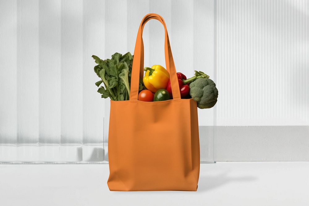 Editable grocery tote bag, food business remix