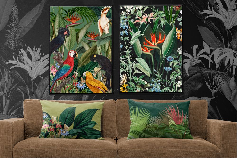 Living room editable mockup, jungle themed interior