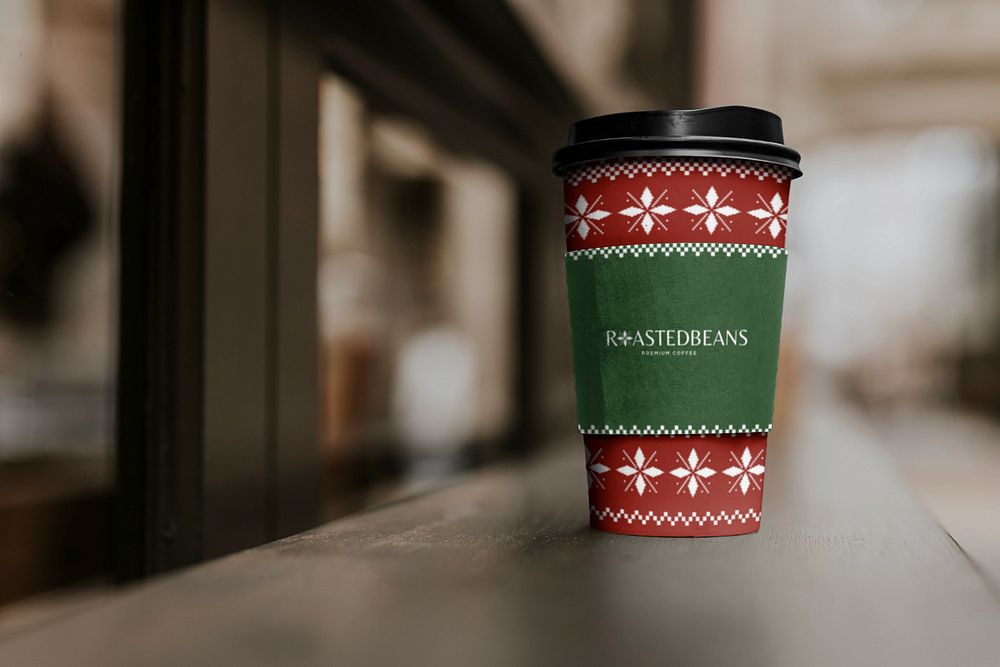 Christmas coffee cup editable mockup, packaging design 