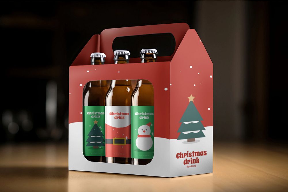 Christmas beer bottle editable mockup, packaging design 