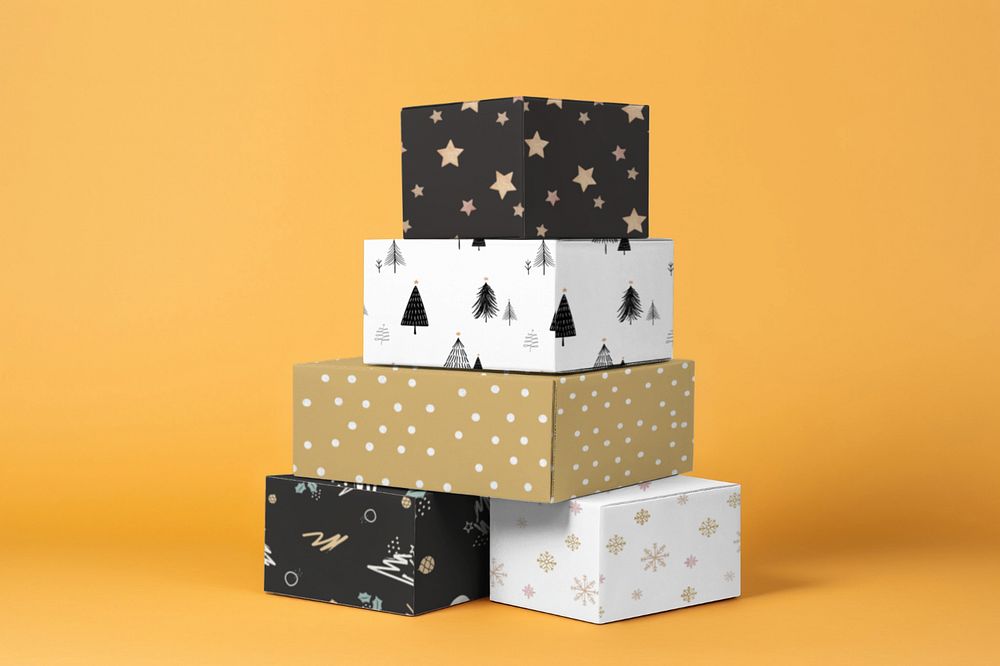 Christmas cardboard box editable mockup 